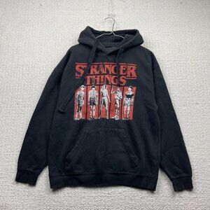 Stranger Things Hoodie Mens Distressed Graphic Print Pullover Black Men Sz M